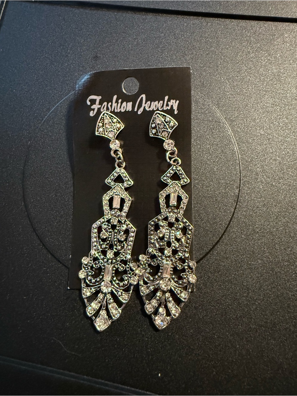 Fashion Jewelry Silver-tone Filigree Crystal Drop Earrings